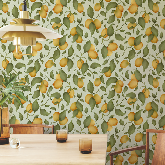Green Apricots Floral Fruit Wallpaper
