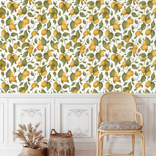 White Apricots Floral Fruit Wallpaper