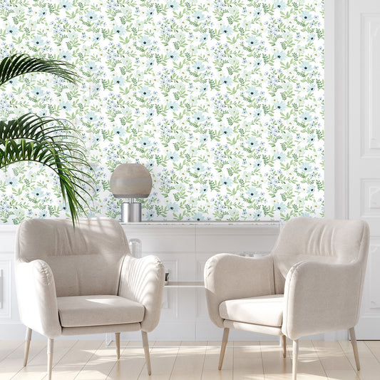 Branched Floral Blue Wallpaper