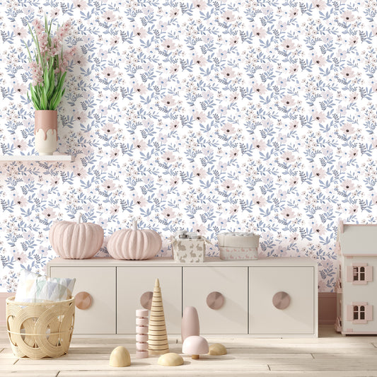 Branched Floral Pink Wallpaper