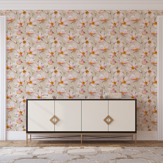 Blooms Cream Floral Wallpaper
