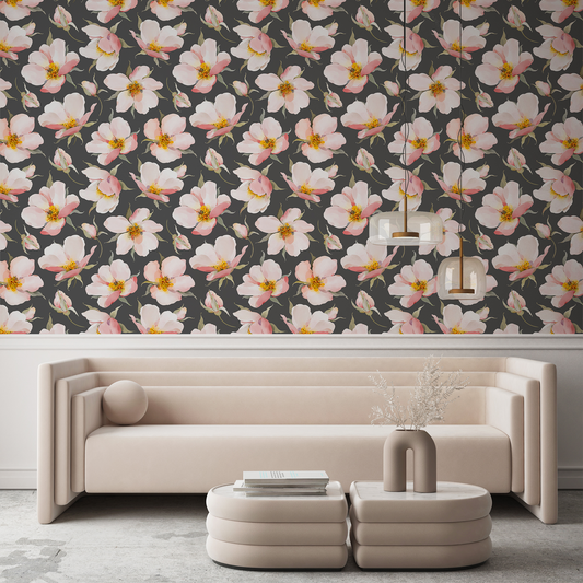 Blooms Dark Gray Floral Wallpaper