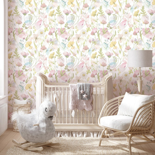 Botanical Soft White Floral Wallpaper