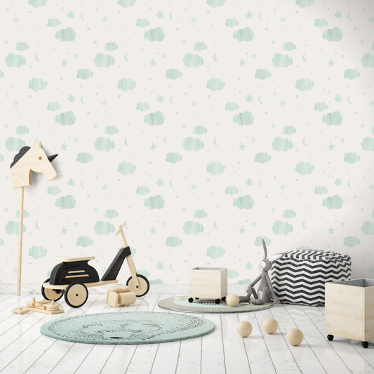 Clouds Green Kids Wallpaper