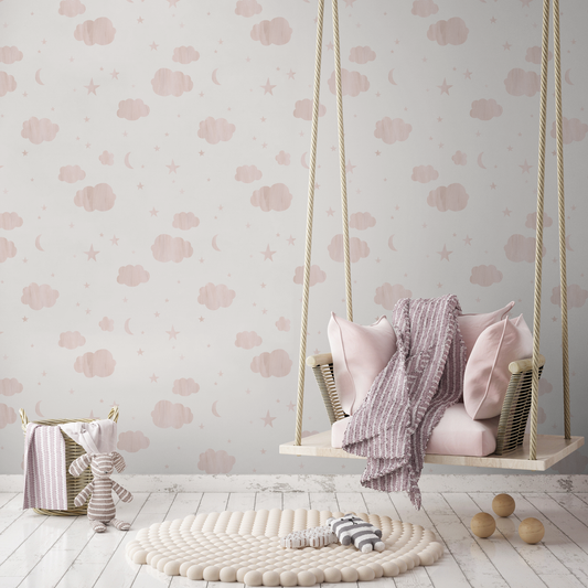 Clouds Pink Kids Wallpaper