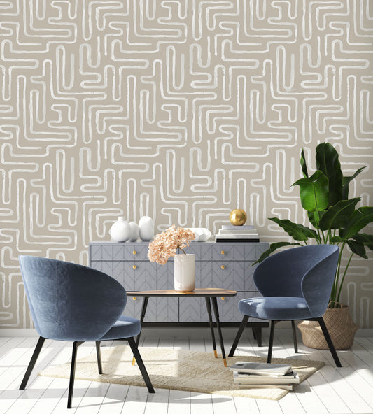 Loops Beige Geometric Wallpaper