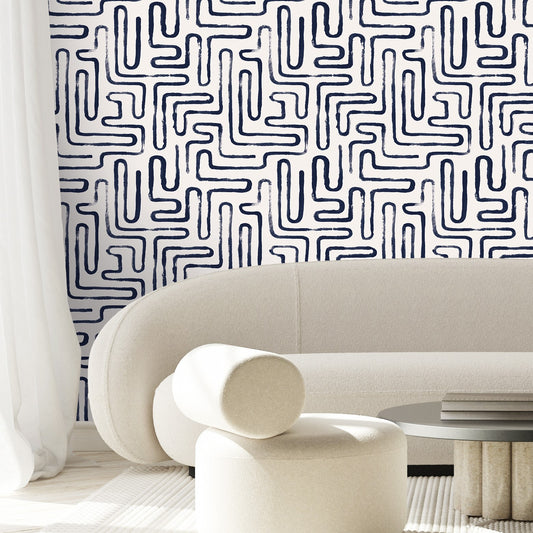 Loops Navy Geometric Wallpaper