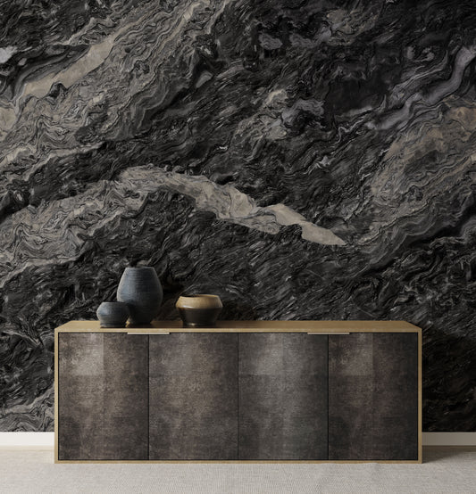 Phantus Black Natural Stone Wallpaper