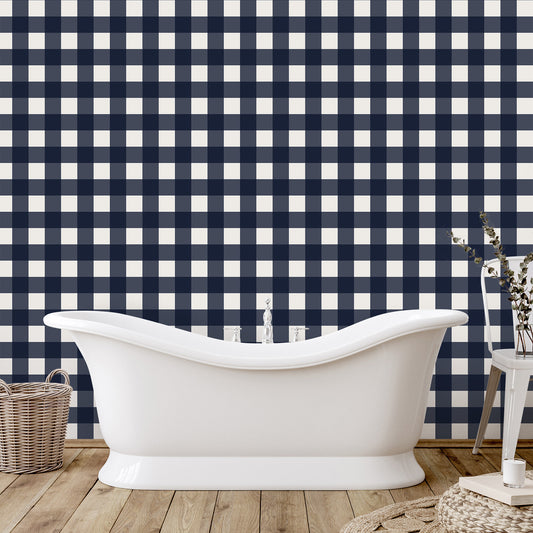 Plaid Square Navy Geometric Wallpaper