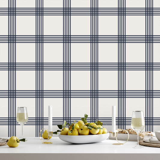 Plaid Stripes Navy Geometric Wallpaper