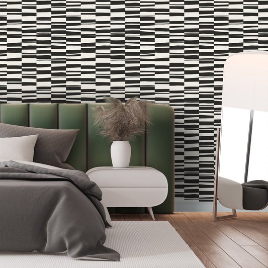 Stripe Splice Black Geometric Wallpaper