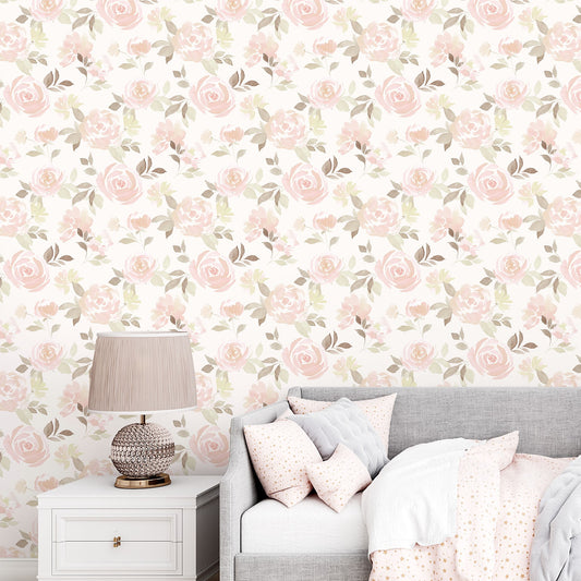 Waterfloral Peach Floral Wallpaper