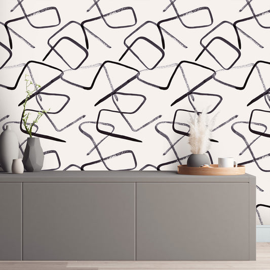 Zig Black/Beige Geometric Wallpaper