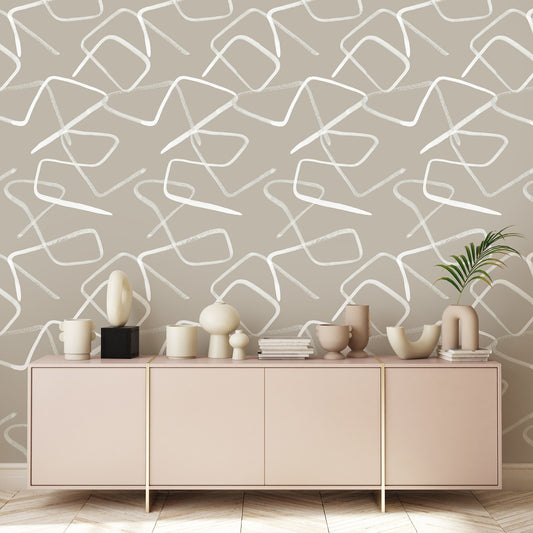 Zig Beige Geometric Wallpaper