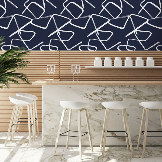Zig Navy Geometric Wallpaper