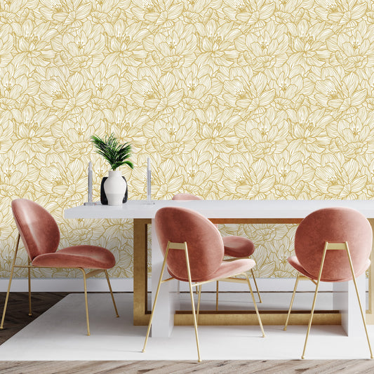 Choose Your Wallpaper For A Powder Room Makeover Lined Flowers Gold