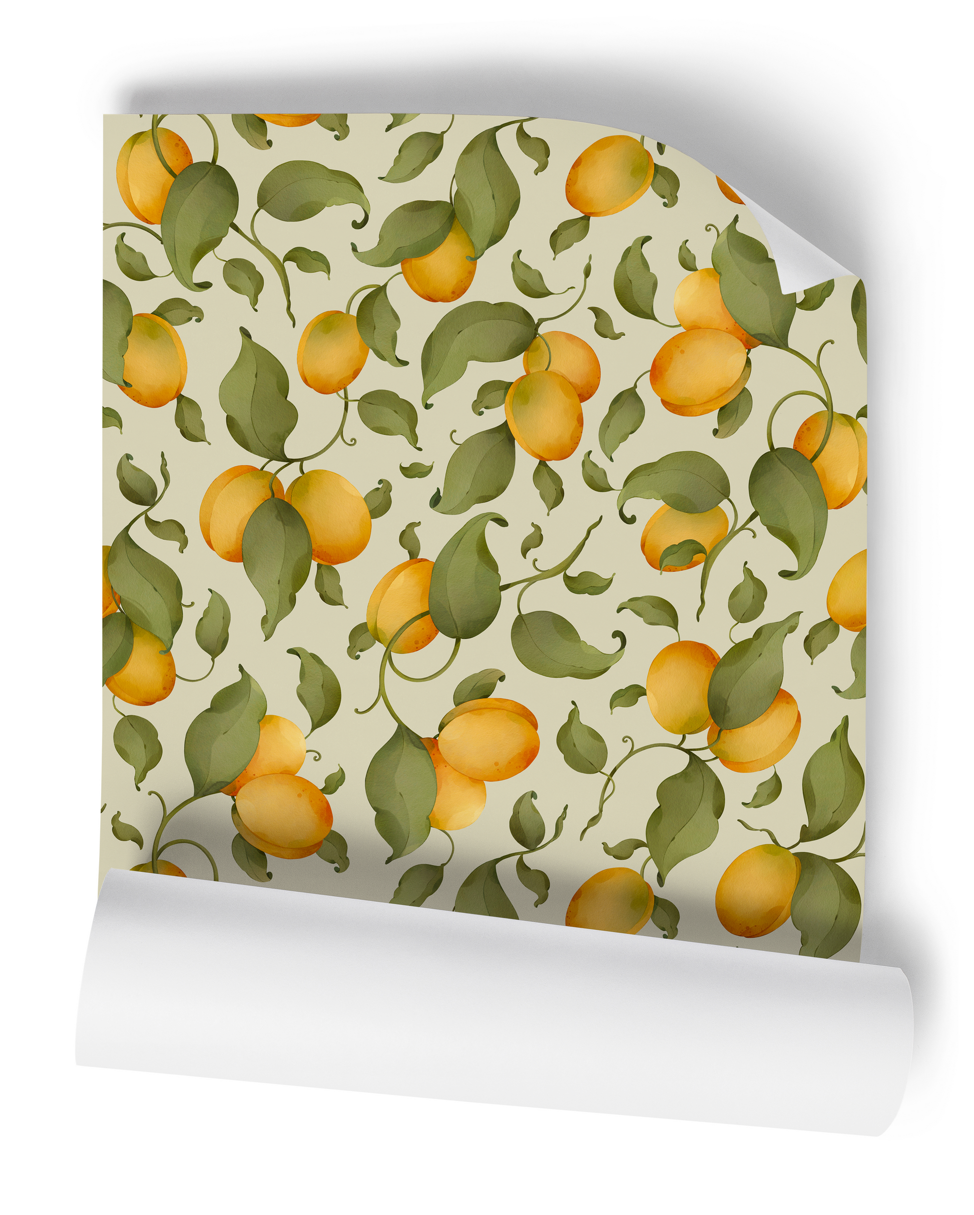 Green Apricots Floral Fruit Wallpaper Roll