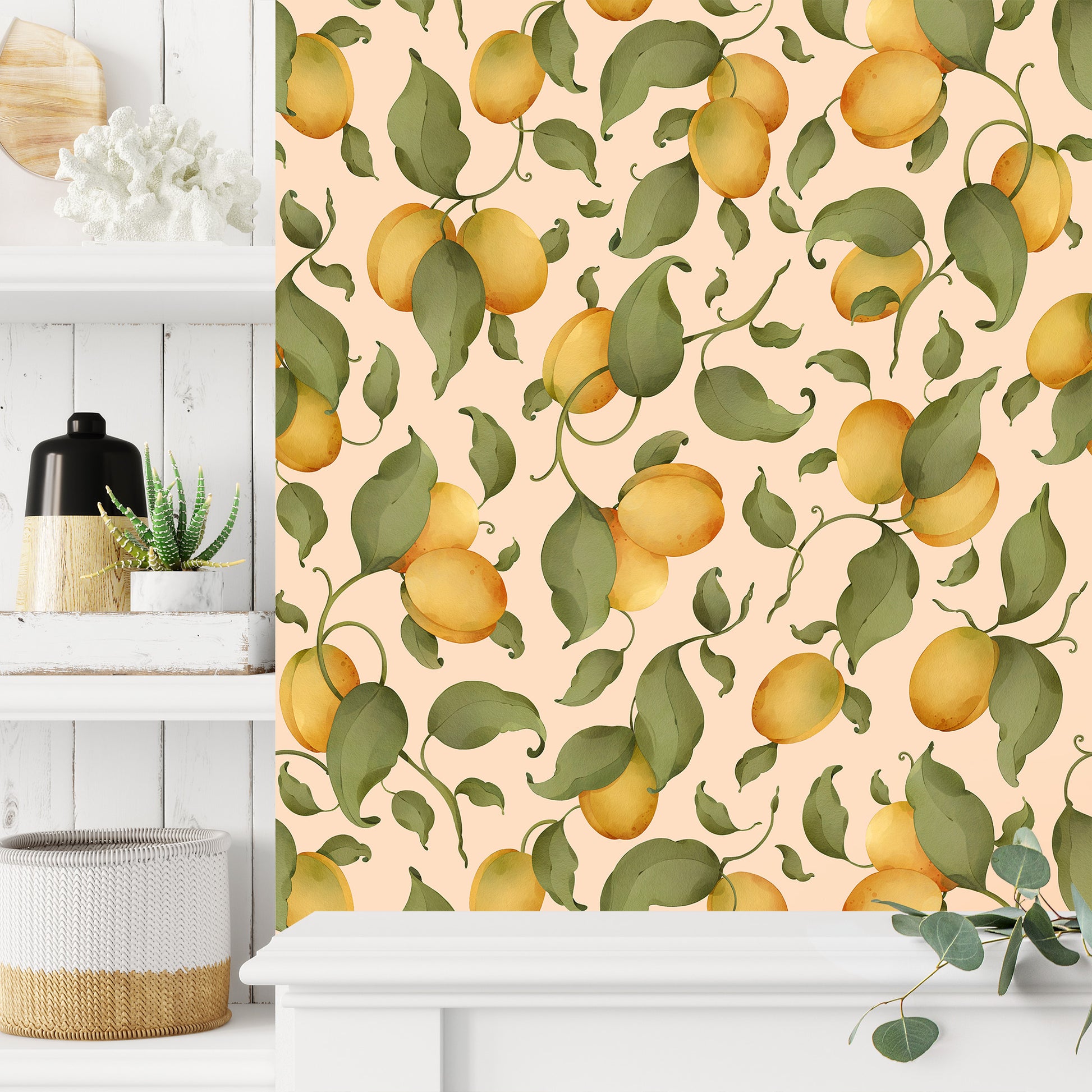 Peach Apricots Floral Fruit Wallpaper