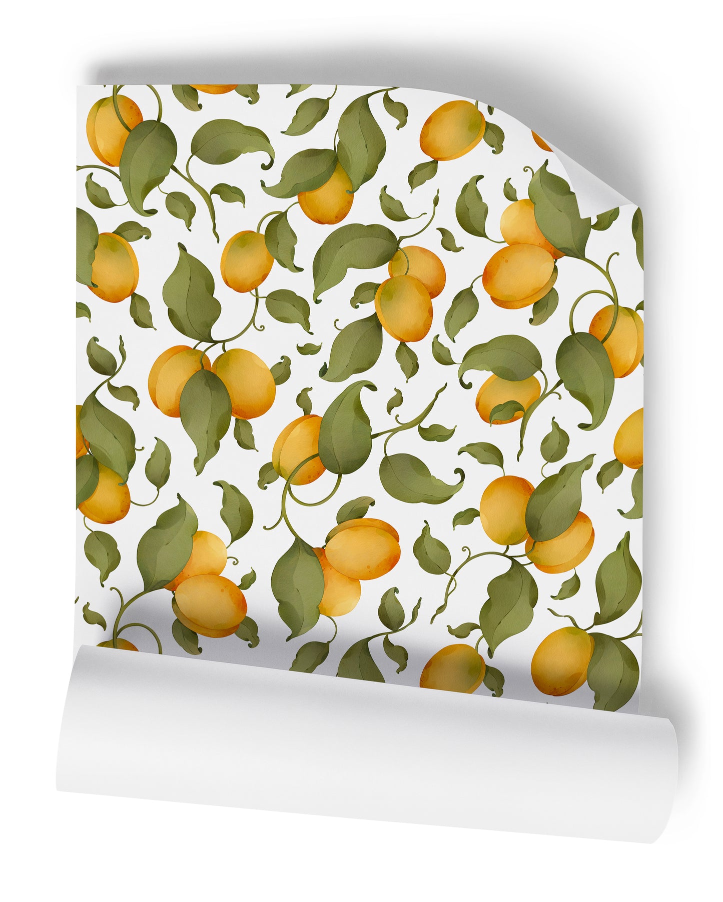 White Apricots Floral Fruit Wallpaper