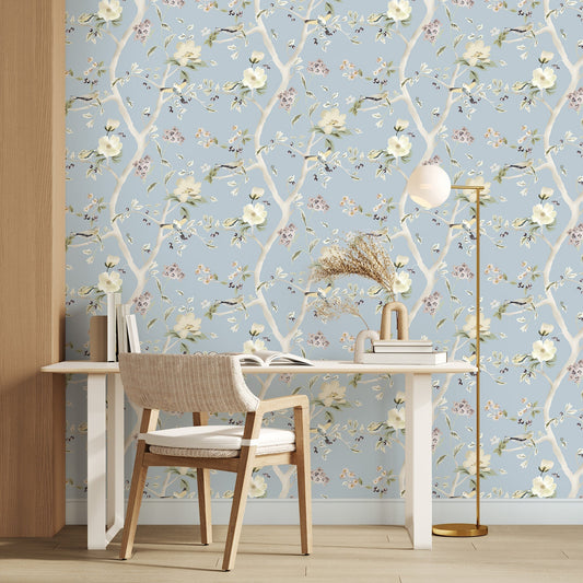Chinoiserie Blossom Blue Floral Wallpaper