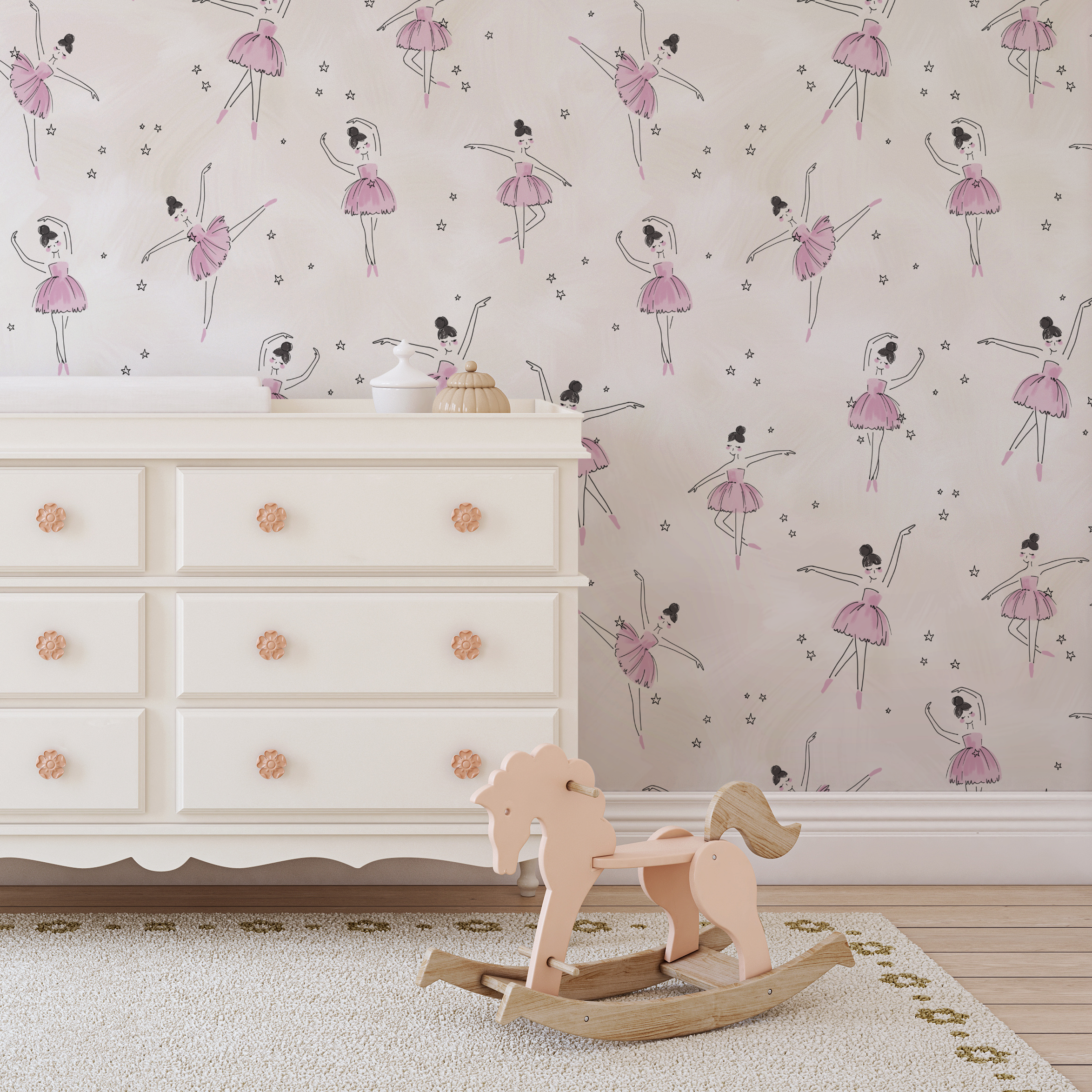 HOLDEN BALLERINA WALLPAPER - KIDS GIRLS PINK / WHITE GLITTER | eBay