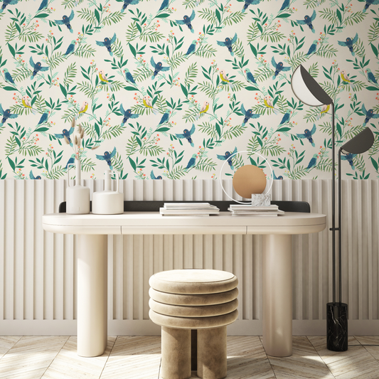 Birdie Cream Floral Wallpaper