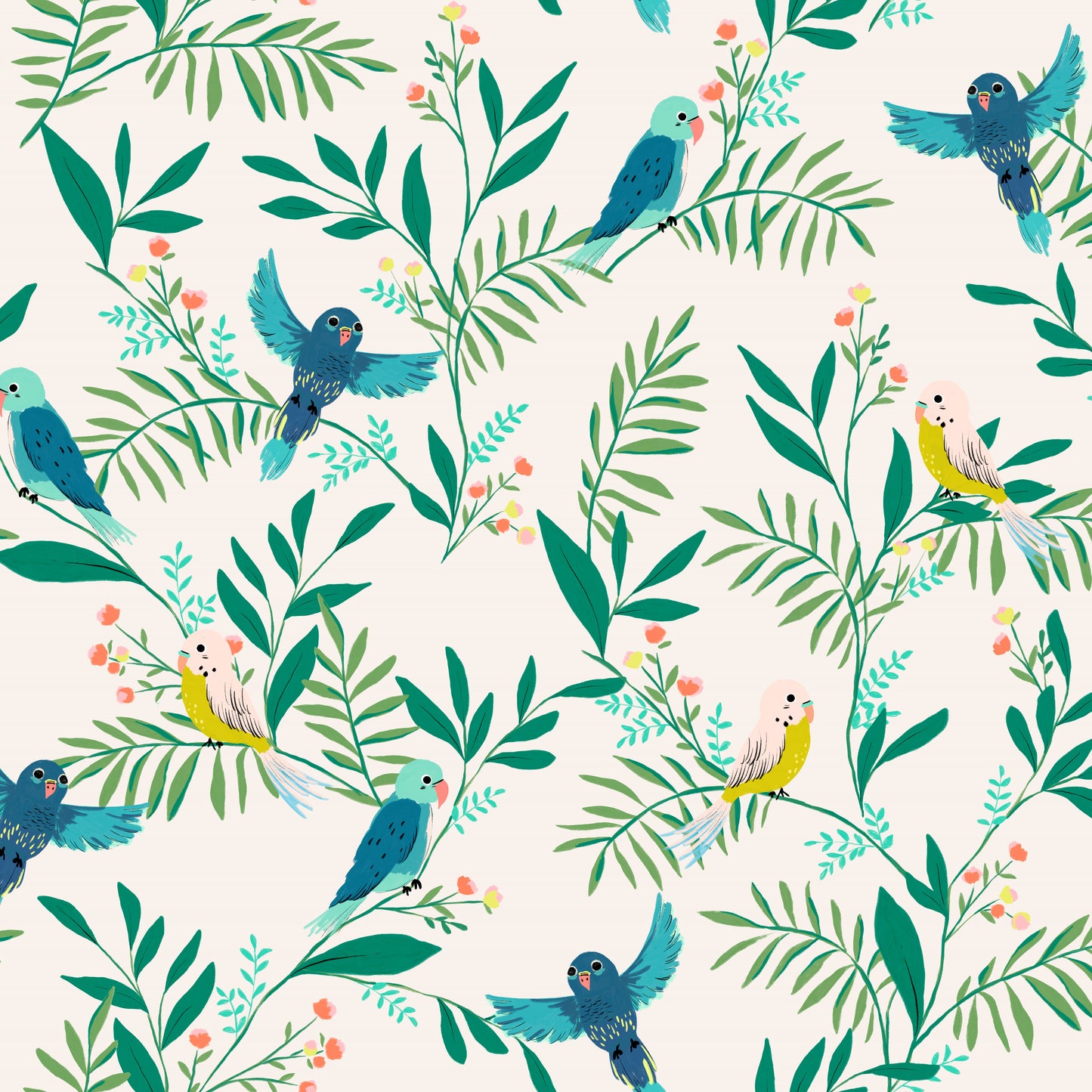 Birdie Cream Floral Wallpaper