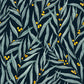 Golden Wattle Leaves Navy Floral Wallpaper