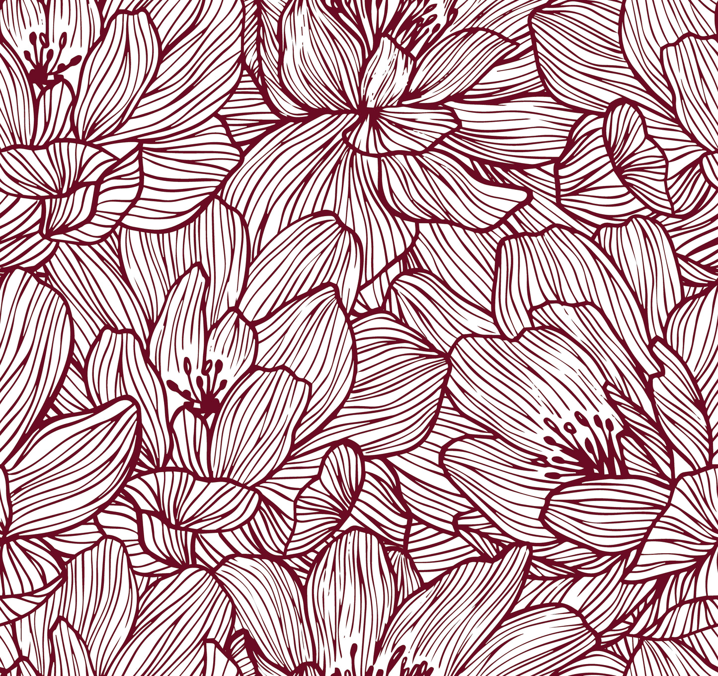  Lined Flowers Burgundy Floral Wallpaper