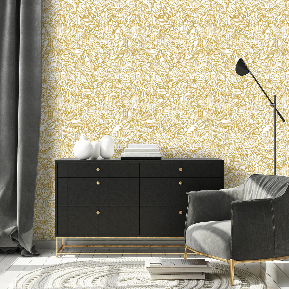 Gold Wallpaper Living Room