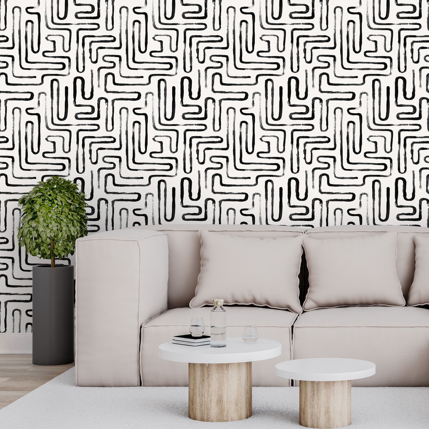 Loops Black Geometric Wallpaper
