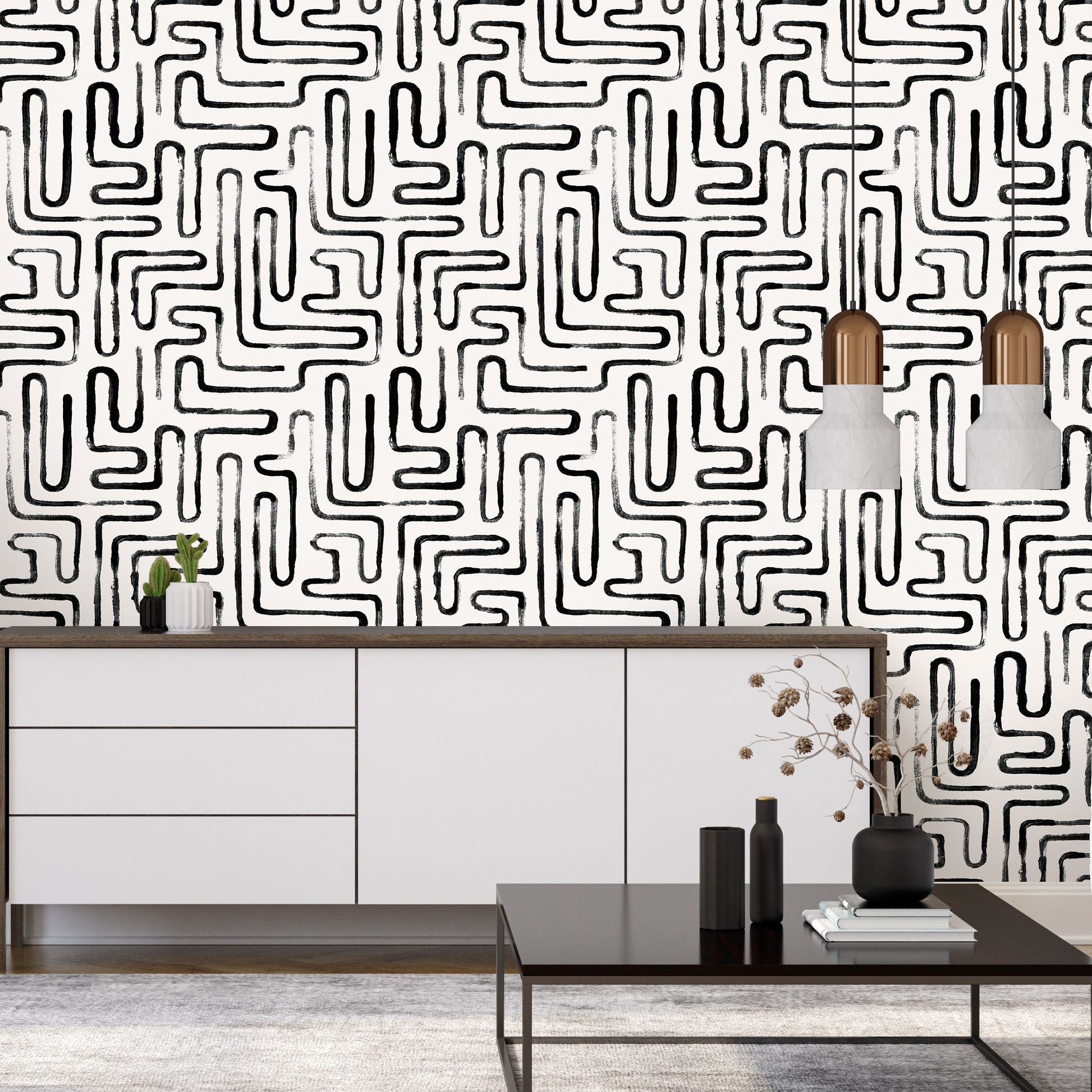 Loops Black Geometric Wallpaper