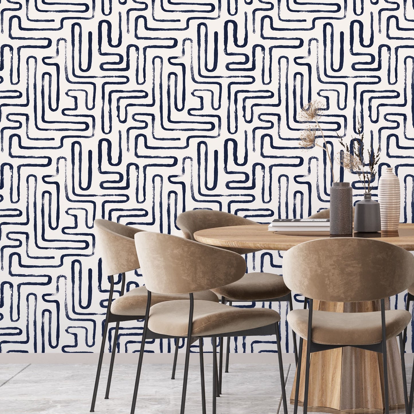 Loops Navy Geometric Wallpaper