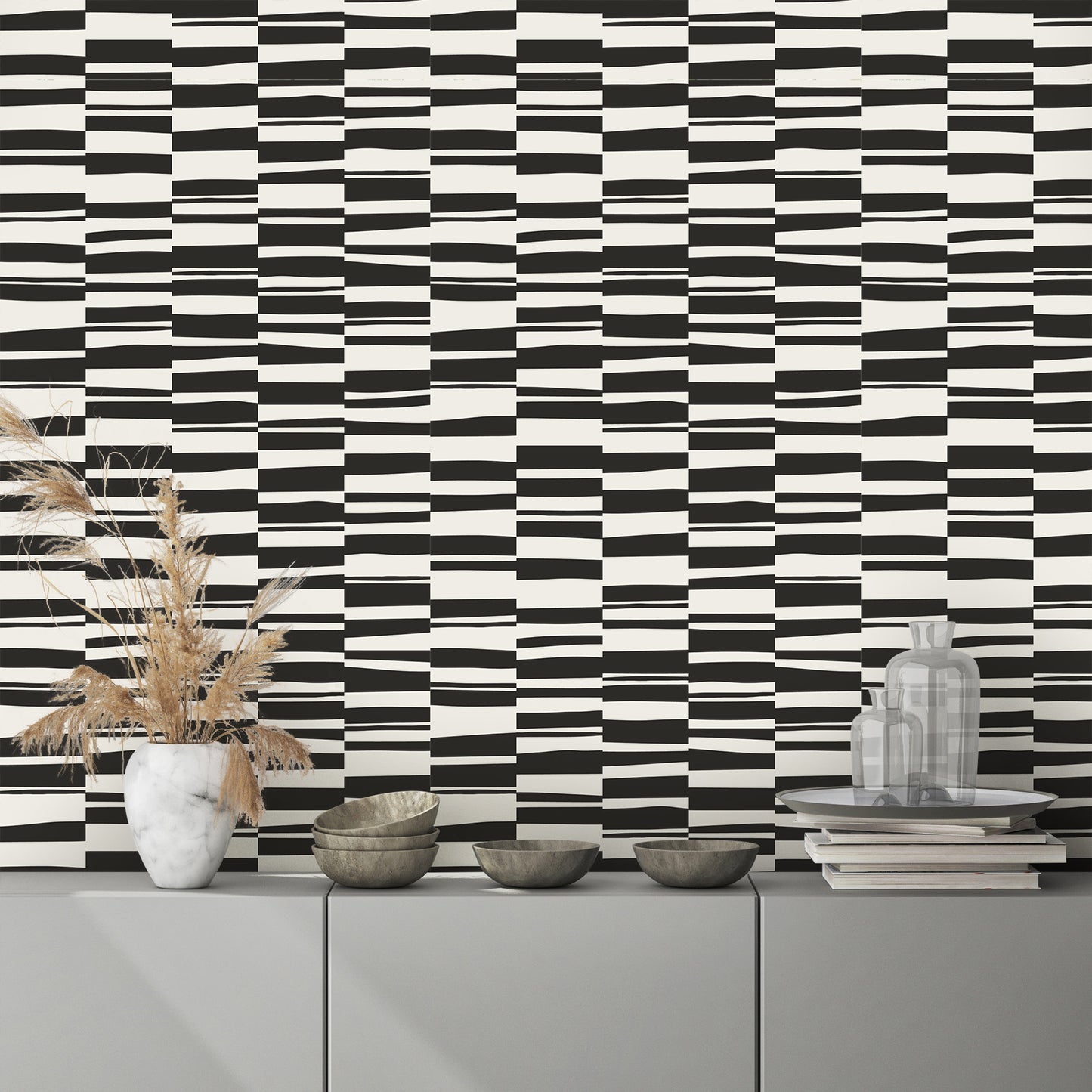 Stripe Splice Black Geometric Wallpaper