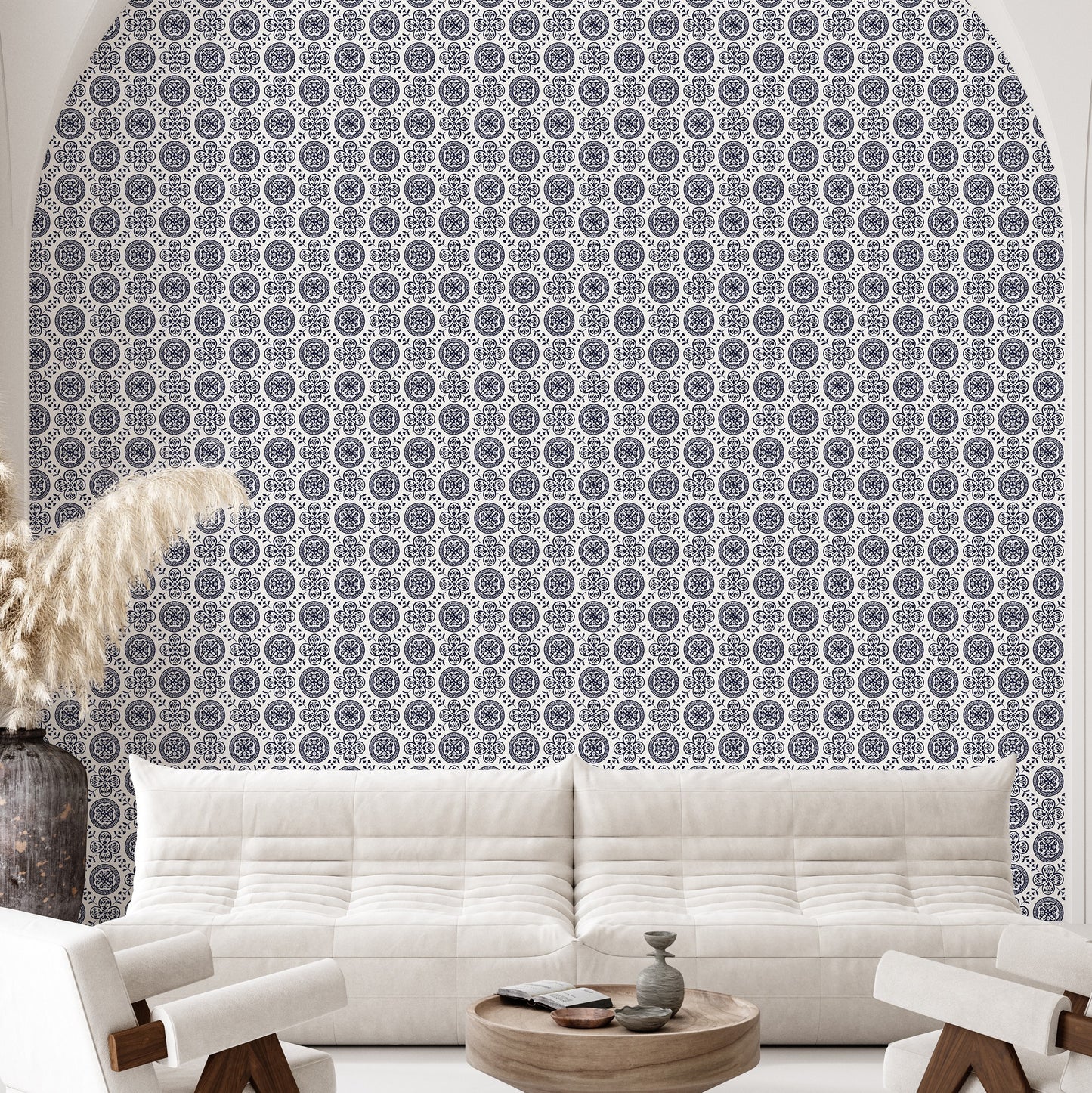 Spanish Tile Navy Geometric Wallpaper