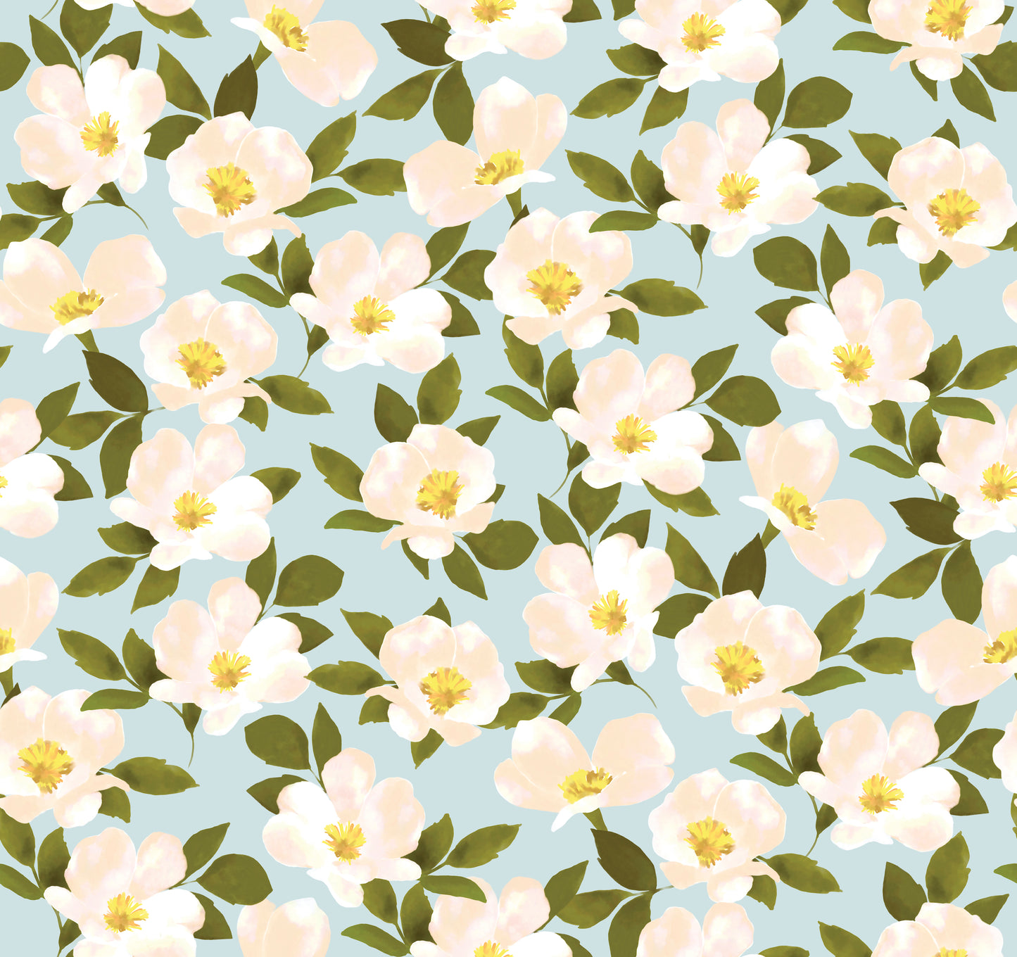 White Flower Blue Floral Wallpaper