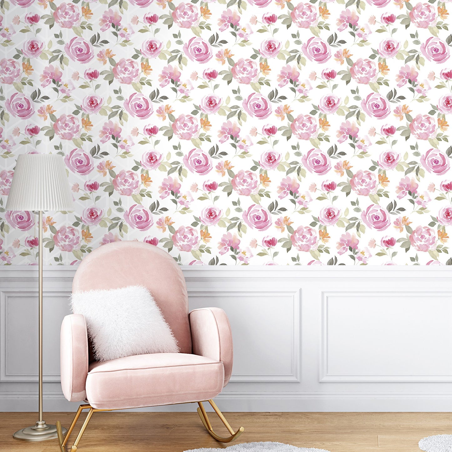 Waterfloral Pink Wallpaper