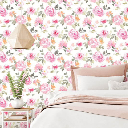 Waterfloral Pink Floral Wallpaper