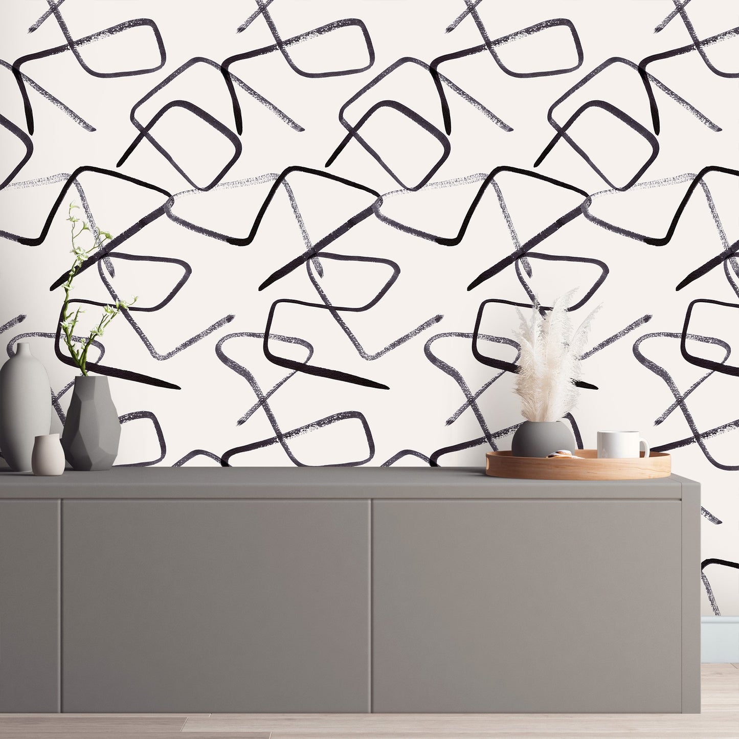 Zig Black/Beige Geometric Wallpaper