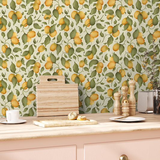 Green Apricots Floral Fruit Wallpaper