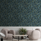 Golden Wattle Leaves Navy Floral Wallpaper