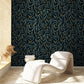 Golden Wattle Leaves Navy Floral Wallpaper