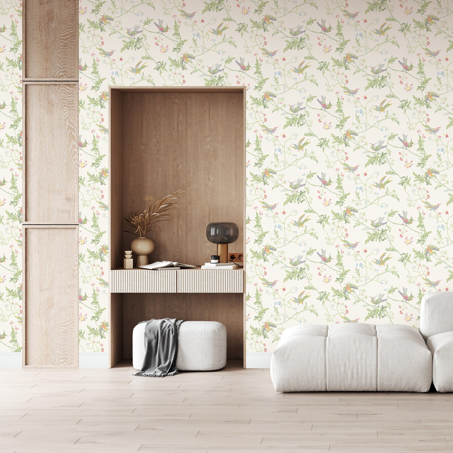 Hummingbird Floral Chinoiserie Wallpaper