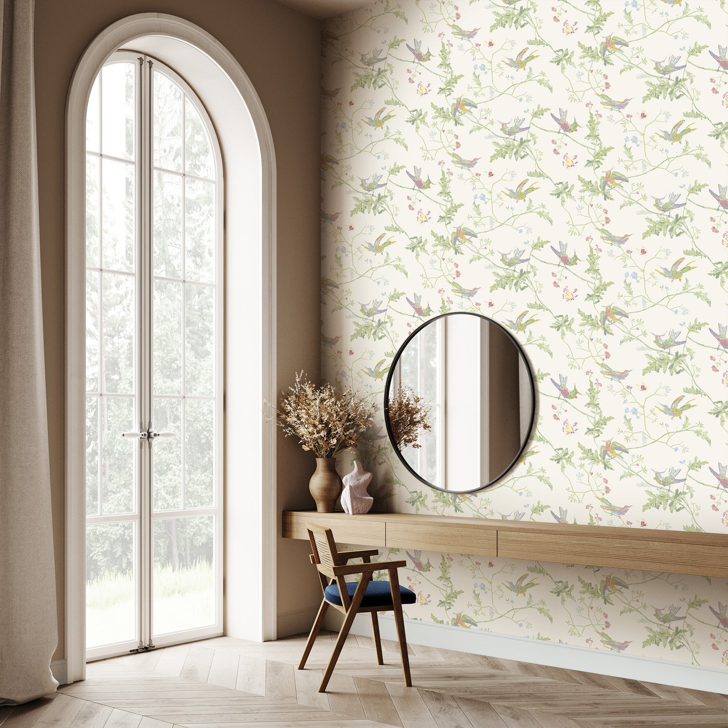 Hummingbird Floral Chinoiserie Wallpaper