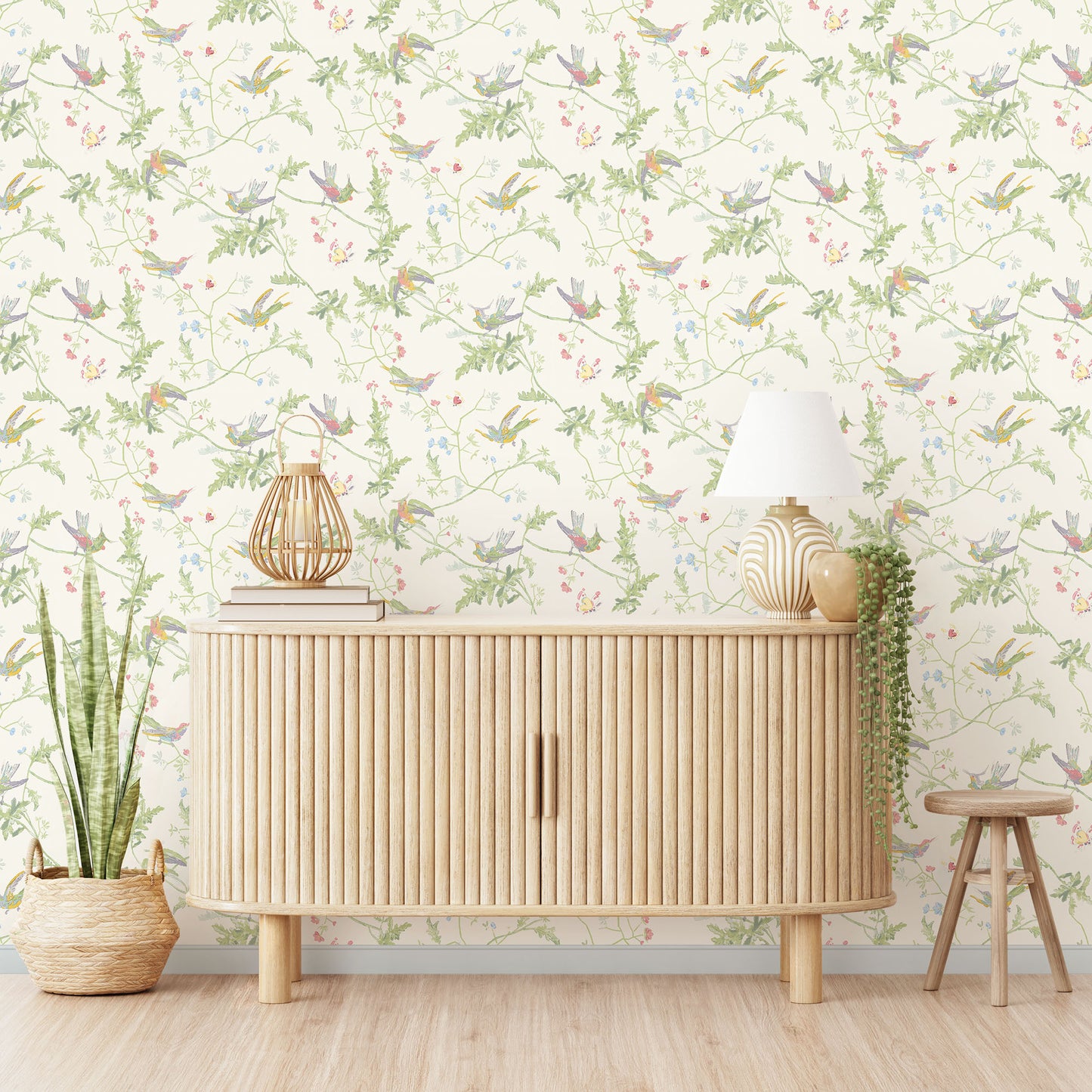 Hummingbird Floral Chinoiserie Wallpaper