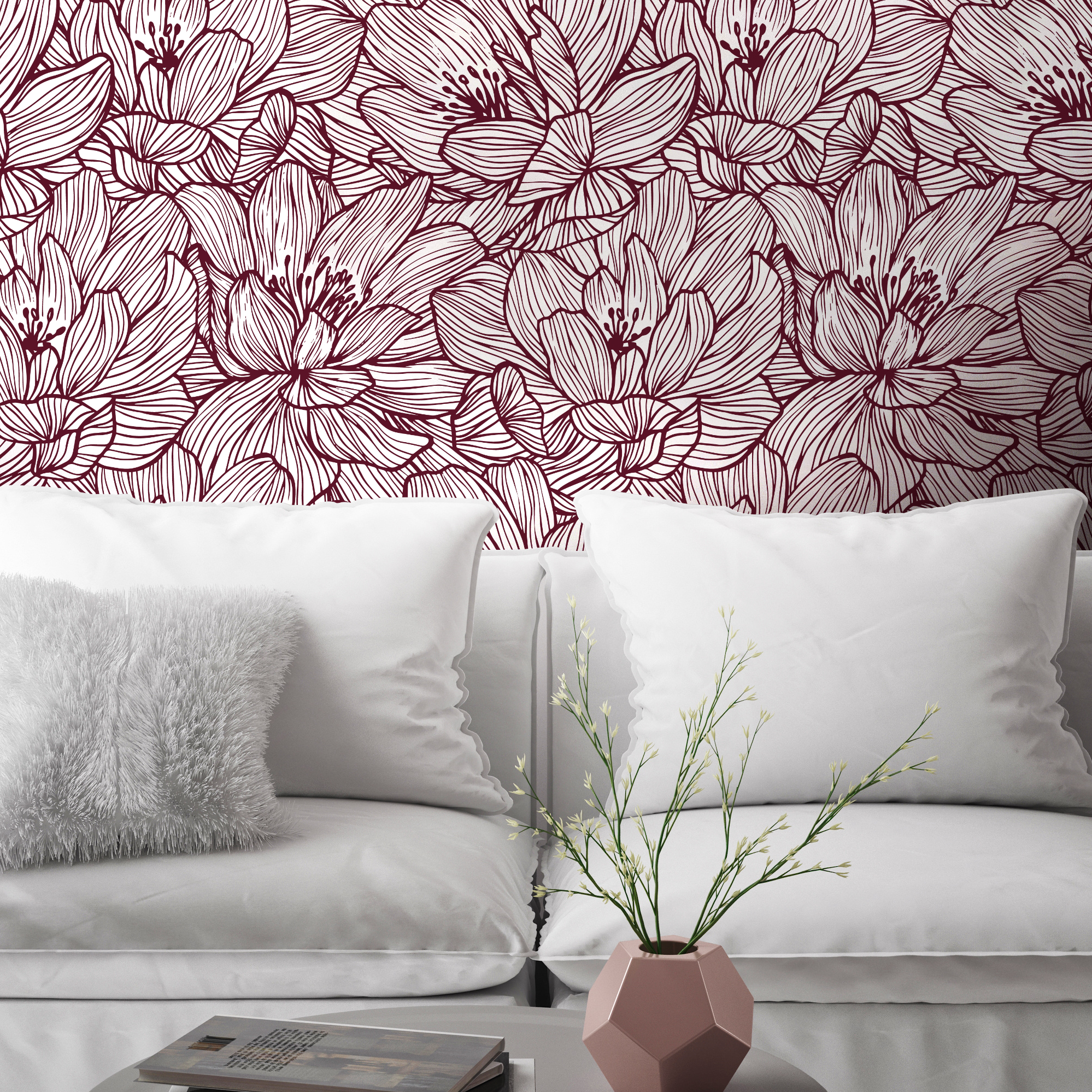 Garden Party Burgundy Peel and Stick Wallpaper PSW1203RL by Rifle Paper Co
