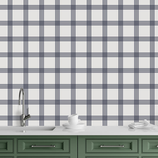 Plaid Stripes Navy Geometric Wallpaper