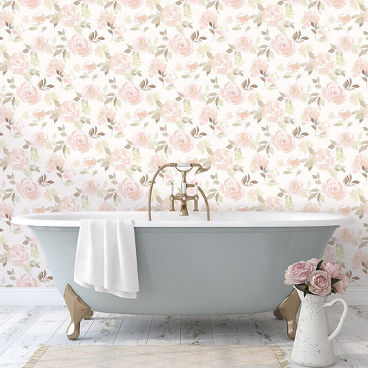 Waterfloral Peach Floral Wallpaper