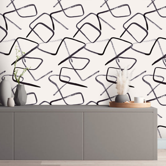 Zig Black/Beige Geometric Wallpaper
